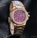 RRR Factory Patek Philippe Nautilus Cal.E 23-250SC Movement 32mm Voilet Lacquered Face Rose Gold Band Women Watch